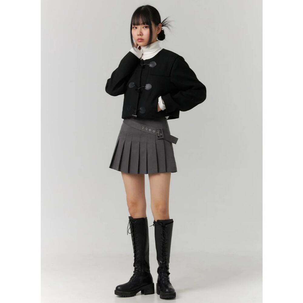 Zara Gray Pleated Mini Skort Belted High Waist Office Siren Preppy Schoolgirl XS